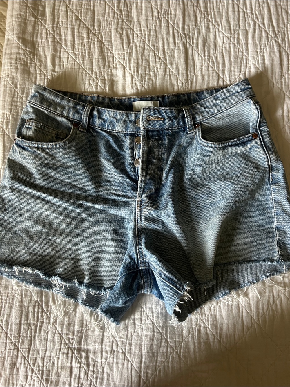 H&M Light Blue Distressed High-Rise Denim Shorts